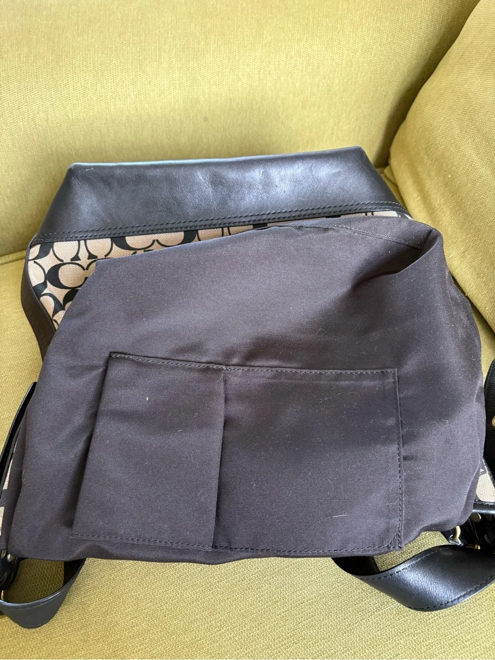 Coach Canvas Signature Shoulder Bag in Khaki and Black